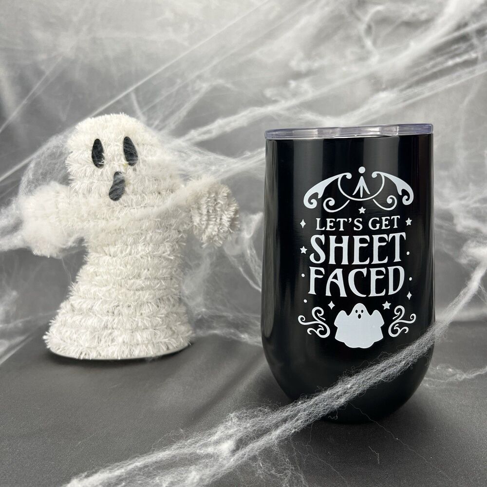 Zilly Stainless Steel "Let's Get Sheet Faced" Tumbler‎ Goblet Halloween 16oz Cup